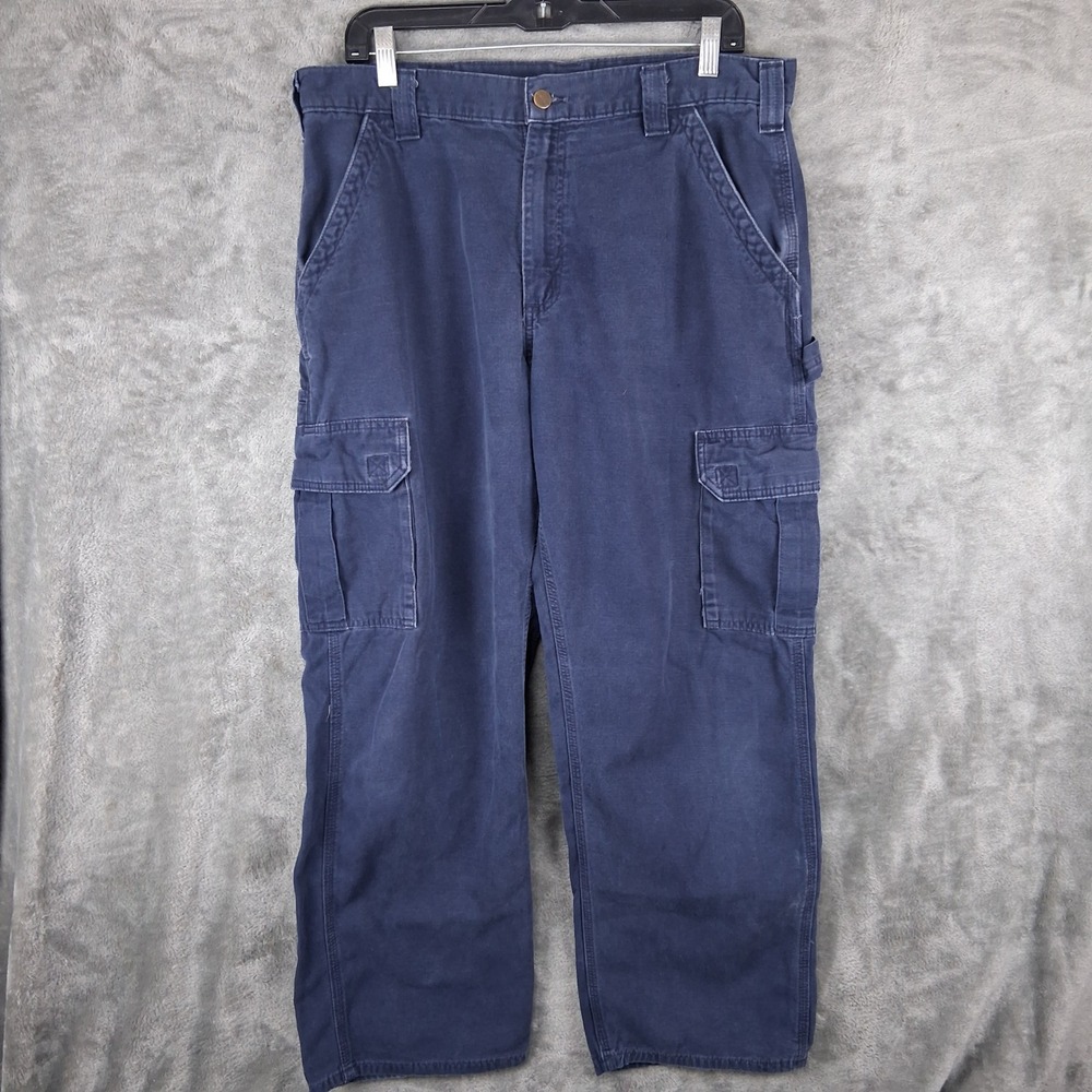 Carhartt B240 NVY Navy Blue Cargo Work Pants Mens 36x30 Faded Fits 34x30